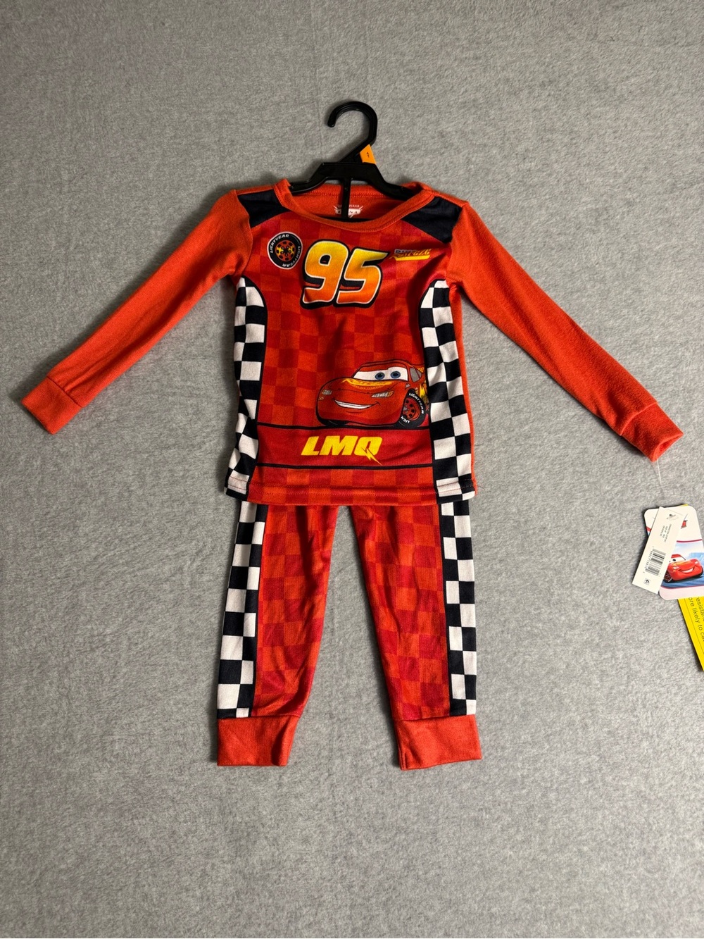 New Disney Pixar Cars Lightning McQueen 2-Piece Pajama Set Toddler Red Checkered